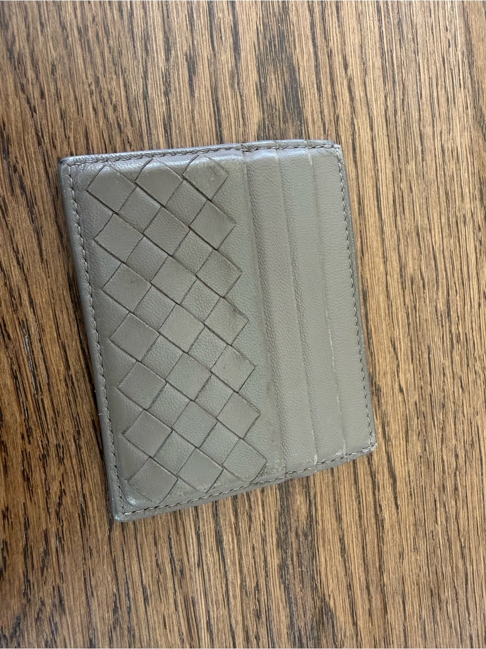 Bottega Veneta Leather Card Holder Wallet in Gray/Tan